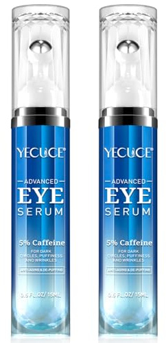 2 Lot Ögonserum för mörka ringar och påsar - 5% koffein ögonkräm anti-aging, med retinol hyaluronsyra niacinamid, under ögonen kräm för påsar med 360° öga rullboll för kvinnor och män