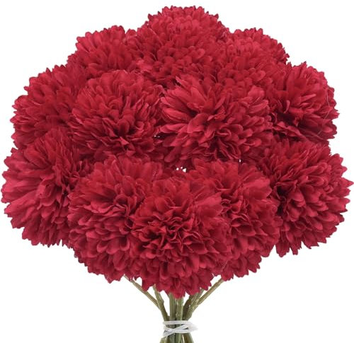 Minnhua 12 Piezas Hortensia Artificial, Seda Flores Artificiales Decoracion, Flores Preservadas, Flores Secas Decoracion para Decoración de Fiestas en el Jardín del Hogar Decoracion Hogar (Rojo)