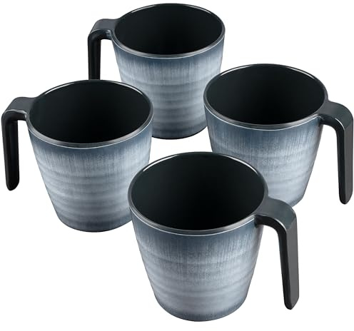 Melamin Tassen 350 ml ideal für Camping 4 Personen - Jesolo Grau Stapelbar - Steingutoptik Trinkbecher Kaffeetasse Kaffeebecher