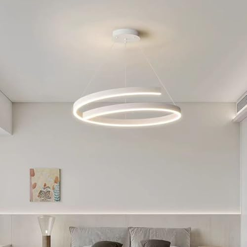 Chao Zan Lámpara colgante led redonda, lamparas de araña led circular modernas, lámparas colgantes techo espiral, círculo luz colgante cocina (Blanco-A)