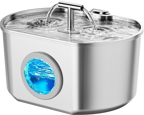 Cat Water Fountain Stainless Steel - Pet Drinking Fountain for Cats Indoor - 2.2L/74oz Automatic Water Dispenser with Watering Level Window (1 Filter)