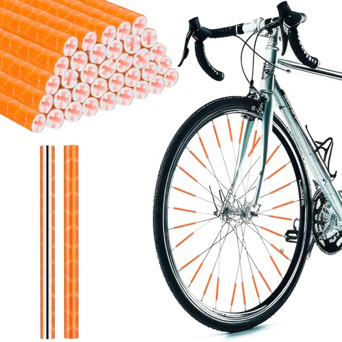36Pcs Reflective Spoke Covers for Bicycle, 360° Visibility 2.9Inch Bike Spoke Reflectors for Night Riding, Bike Wheel Reflector Tube Reflective Spokes Skins Wheel Decoration Reflectors （Orange）