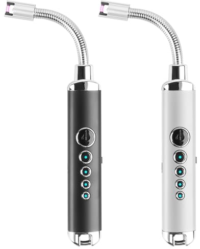 Aicharynic Accendino a forma di arco luminoso, set da 2, accendino elettrico a fiamma jet, accendino lungo a forma di arco 360°, accendino flessibile a gas, antivento, flessibile, per candele, cucina