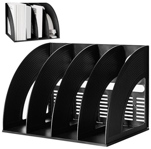 Porte Revues en Plastique, Collecteur vertical A4 Pliable, Porte Revues de Documents avec 4 Compartiments, Trieur de Collecteur Vertical Noir, Dossier Magazines et Livres Polyvalent