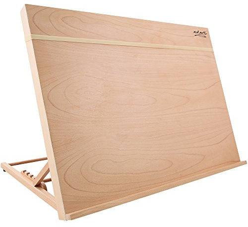 Mont Marte A3 Tisch-Staffelei aus Buchenholz, Zeichenbrett mit Gummiband Kippbare Ausführung mit Gummiband zur Arbeitssicherung.