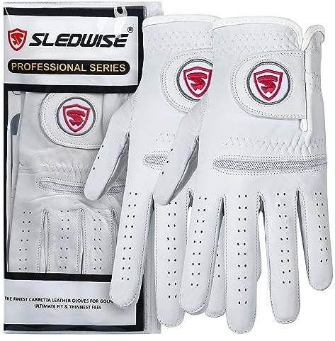 Sledwise Women Golf Gloves Pack of 2-100% Cowhide Leather Left Handed Golf Gloves for Ladies Girls