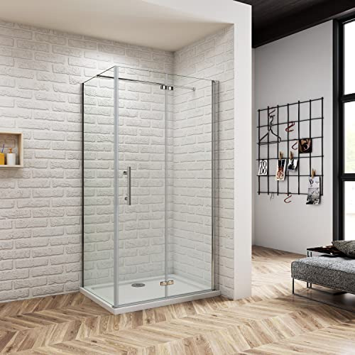 70x90x195cm Mamparas de Ducha Puerta Plegable Cristal Templado de 6mm ANTICAL, Cabina de Ducha Perfil Aluminio