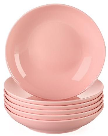 LOVECASA Serie Sweet Servizio di Piatti in Porcellana, Set di Piatti Profondi, Piatti Fondi in Porcellana per 6 Persone, 21CM 550ML, per Primi, Zuppa, Pasta, Insalata, Rosa