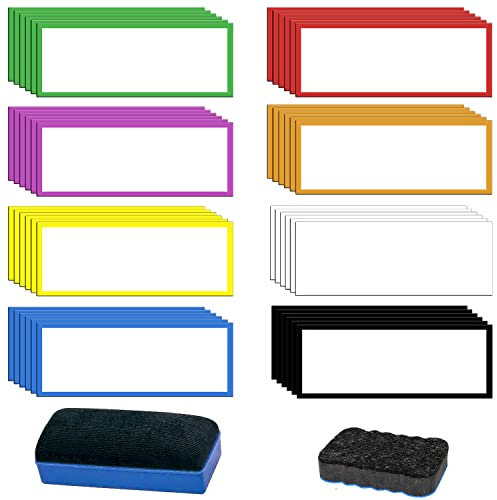 Magnetstreifen Beschreibbar Beschreibbare Magnete Wiederverwendbarer Magnet Etiketten mit Tafelwisch für Schule Büro Whiteboards Whiteboards, Kühlschränke, Magnettafeln, Handwerk (50 Stück)