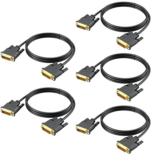 DVI to DVI Cable 5-Pack, 6 FT DVI-D to DVI-D (24+1) Dual Link Cable Computer Monitor Cord for Laptop, Desktop, DVD, Gaming,Monitr, HDTV, Projector and More