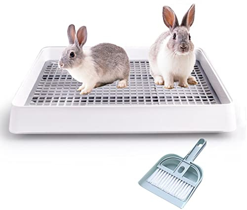 Petlex 22x18 inches Rabbit Litter Box with Grate, Extra Large Rabbit Litter Pan for Cage, Bunny Restroom Litter Tray Small Animals Toilet Potty Trainer for Hamster Ferret Rats Guinea Pigs Hedgehog