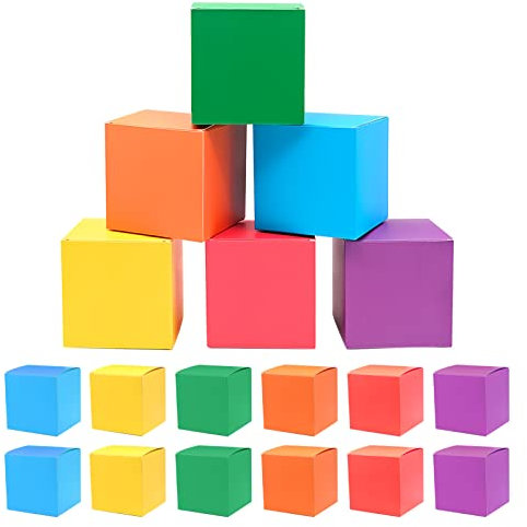 Cisolen18 Stück Bunte Geschenkboxen Kraftpapier Pappschachteln mit Deckel Kraftpapier Box Quadratische Geschenkbox 10x10x10 cm Würfel Geschenkschachtel für Hochzeit Geburtstage Party Weihnachten