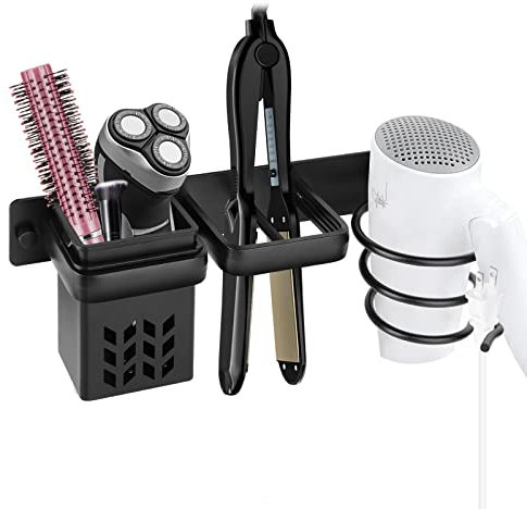 MXTIMWAN Fönhalter Schwarz Föhnhalter Wand Föhn Halter und Glätteisen Fön Halterung für Haartrockner Halterung Haarbürsten Organizer für Badezimmer Hotel Wohnzimmer Barbershop | Schwarz