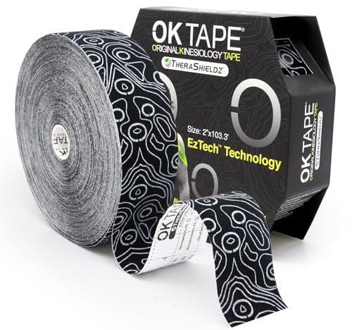 OK TAPE Kinesiology Tape Bulk 103Feet, Pro Adhesive, Water-Resistant k Tape, Elastic Athletic Tape, Latex Free, Uncut, Black