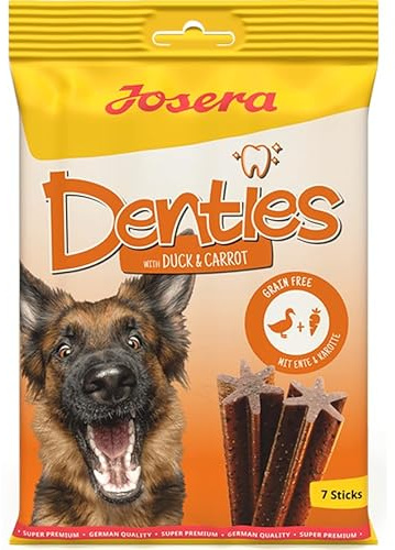 Josera Denties with Duck & Carrot | 180 g | Zahnpflegekaustangen für Hunde | Mit schmackhafter Ente und Karotte | Mit Cellulose zur Unterstützung der täglichen Zahnreinigung