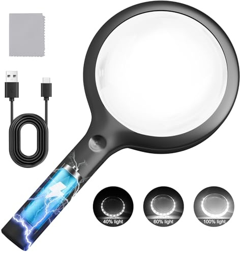 NUEYiO 30X Rechargeable Magnifier with Light, Handheld Magnifying Glass
