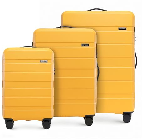 WITTCHEN COMODO Line Hard Case Set 3 Delar Bagage Trolley Resväska Lättvikts Transportväska med 4 Hjul Kombinationslås Gul