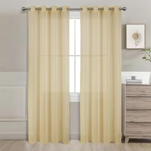 GREATOYAR Cortinas Modernas, Visillos Translúcidos, Poliéster, para Sala, Dormitorio, Comedor, Cocina, Salón, 2 Piezas, 140x260cm, Beige