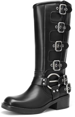 DREAM PAIRS Women's Knee-High Boots, Comfortable Chunky Block Heel Pointed Toe Pull On Side Zipper Suede Slouch Riding Boots SDKB2416W