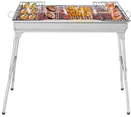 Stainless Steel Charcoal Barbecue, 100 * 31 * 71cm Foldable BBQ Grill for Picnic, Travel, Garden, Camping