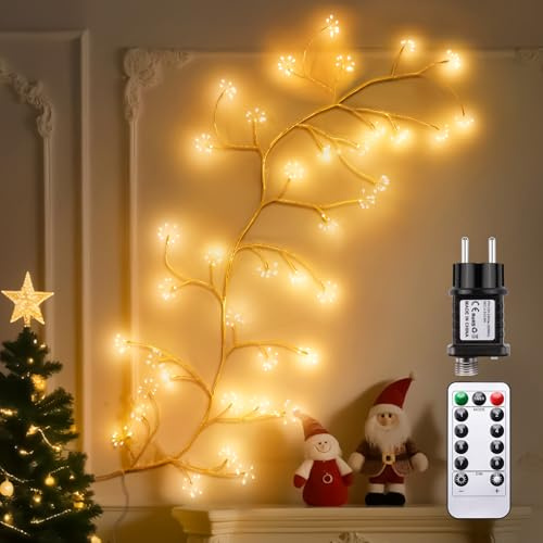 Ghirlanda Luminosa Luci a Fuochi d’Artificio, 8 Modalità Luci Albero con Telecomando e Timer, 288 LED Rami Albero Fai-da-te con Spina, Decorazione da Parete Interna per Camera da Letto e Natale