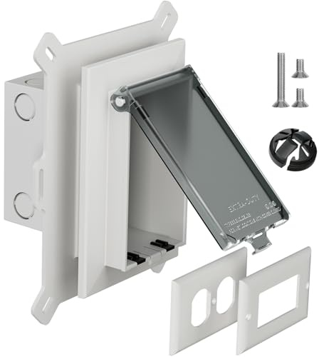 Recessed Outlet Box, DBVS1C-1 Low Profile Electrical Outlet Boxes, Wall Plate Kit for New Vinyl Siding, Enclosed Weatherproof Pack with Duplex & Decorator Style Covers, 1-Gang,Clear, Vertical