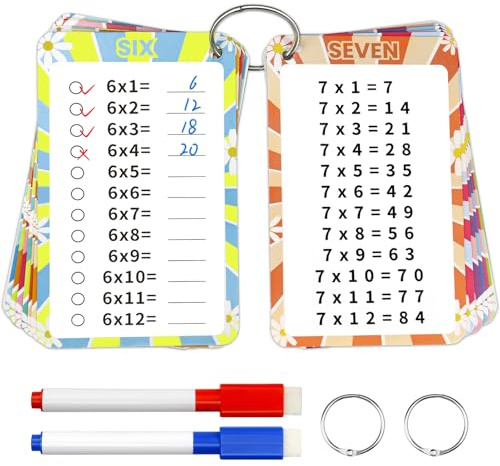 Catephe 15 Pcs Boho Multiplication Flashcards 0-12, Multiplication Chart Math Flashcards, Times Table Flash Cards, Math Game with 2 Dry Erase Markers and 2 Rings for 1st to 3rd Grades