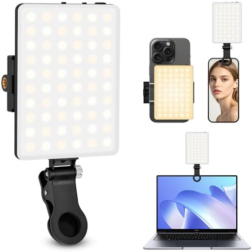 Pakinui luz para movil con 60 Cuentas LED, 2500-9000K 3 Modos Foco movil, luz portatil con batería de 2000 mAh, luz videoconferencia CRI 95+ para iPhone, iPad, computadora portátil y cámara