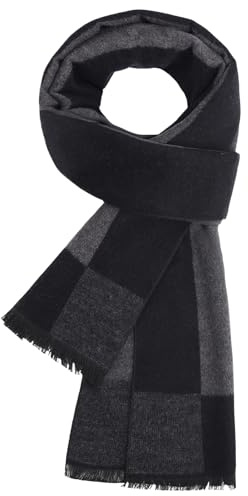 PASUDA Men's Scarves Winter Scarf Classic Tartan Scarf Soft Warm Reversible Long Plaid Scarf with Tassel For Winter Autumn Fashion Business (Deep Grey-01, 180x30 cm(70.86 * 11.81in))