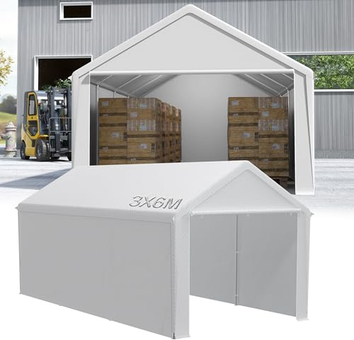 YRHome Tenda da magazzino, 3 x 6 m, con tetto in PE, in PVC, impermeabile, resistente agli strappi, per auto, SUV, camion, barche e mobili