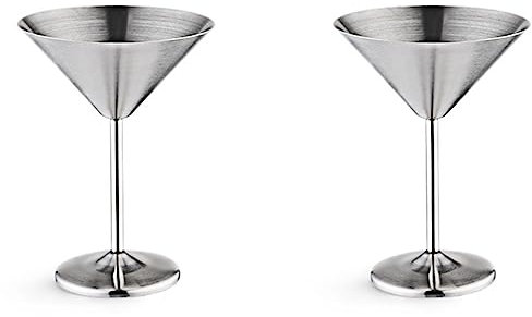 Goufride 2X Copa de Cóctel de de Acero Inoxidable Copa de Vino de Base Alta Copa de Vino Irrompible Barra de Metal Copa de Champán Plata