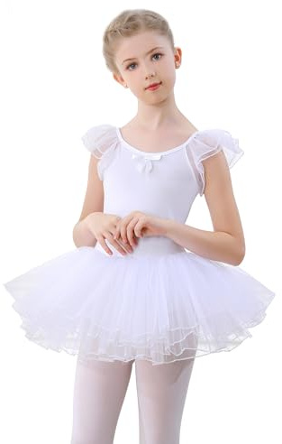 FONLAM Vestito Body Danza Balletto per Bambina Ragazza Tutu Ballerina Danza Classica Bambina (Bianco, 7-8 Anni)