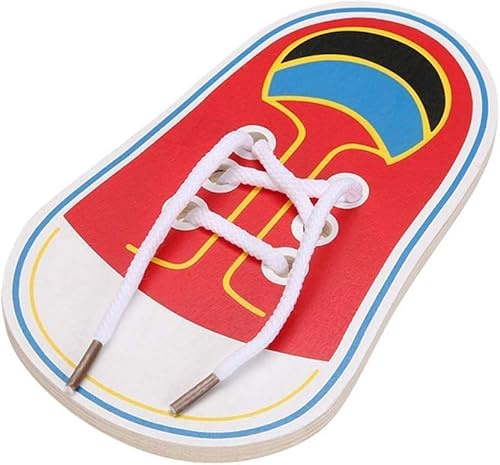 Rzcin Wooden Threading Shoes Training Board, Learn to Tie Laces, Wooden Learn to Tie Your Own Shoes Threading Lacing Training Early Learning Kits | Lacing