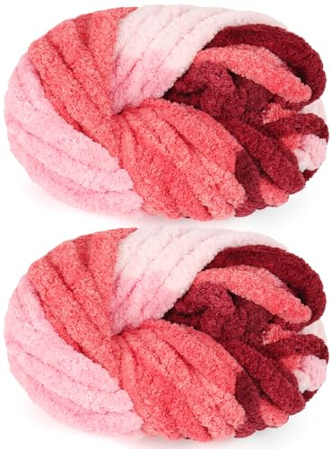 Reessy Chunky Yarn for Hand Knitting, 2×250g Super Chunky Yarn-Red Pink | Soft Thick Wool Jumbo Yarn for Crocheting, Fluffy Plush Blanket Yarn for Knitting Blanket Pet Bed Mats Sofa Mats