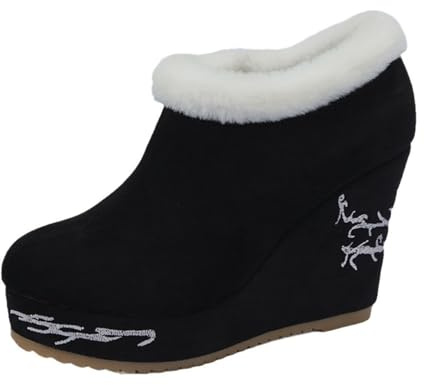 Stivaletti Donna Neve Stivali Moto Donna Eleganti Lunghi con Cerniera Laterale E Lacci con Motivo Stampato Stivali Texani Punk Stivaletti da Laterale Gambale XXL
