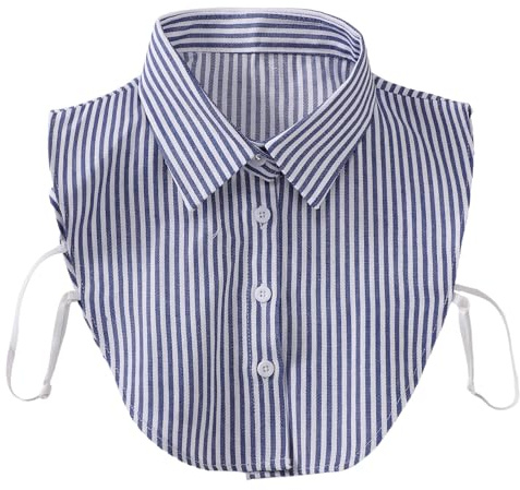 EQLEF Fake Shirt Collar Detachable, Classic Blue Strip Half Shirt False Collar Detachable Blouse for Girls and Ladies