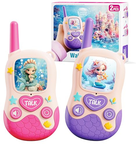 Walkie Talkies Toys for Kids:Mermaid Toys 2 Pack Birthday Gifts for 3 4 5-7 8 Year Old Girls Toy for 4 5 6 7 8-10 Year Old Camping Outdoor Games,Easter Christmas Stocking Stuffers for Girls Kids