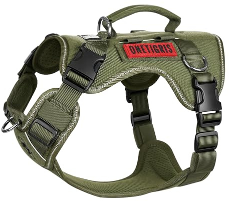 OneTigris hundsele små hundar, TACTILITE taktisk hållbar anti-dragsele, No Pull justerbar bröstsele med 4 D-ringar, reflekterande ränder grön S