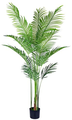Palma de areca artificial de 4 pies en maceta, palmera grande de areca resistente a los rayos UV, decoración moderna para interior y exterior, decoración moderna para salón, balcón, oficina, jardín