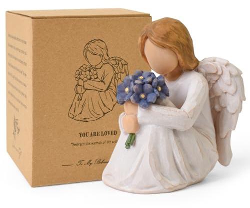 Forget Me Not Angel-staty, missfallsgåvor för mödrar, sympatigåvor för förlust av de älskade, skulpterad handmålad staty för minnesmärken, begravningskomfort, känslomässigt stöd och helande