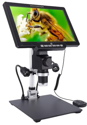 ASHATA Microscopio Digital 2000X, Microscopio Electrónico de 10,1 12M para Reparación de Productos Electrónicos, 2 Luces LED Ajustables, Sincronización y Uso Compartido en Tiempo Real