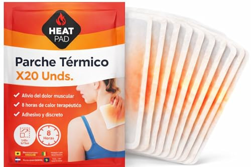 Parche Térmico Autocalentable 9x13 cm – Pack 20 Unidades – Almohadilla de Calor Terapéutico 8 Horas – Autoadhesivo para Dolor Muscular, Espalda, Cuello, Contracturas y Dolor Menstrual