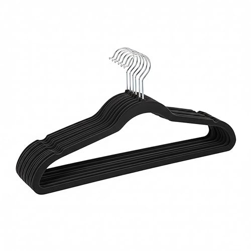 Simplify 10 Super Slim Velvet Huggable, Space Saving, Closet Organization, Non-Slip, Durable Hangers for Dresses, Coats, Pants in Black