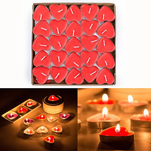 Gearmax 50pcs Corazón Flotantes Velas Sin Humo Pudín Creativo Romántico Vela de Amor para Cumpleaños (Rojo)