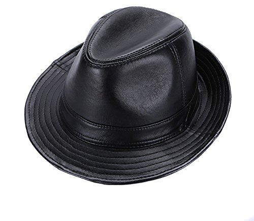 Sandy Ting Sheepskin Leather hat Classic Cowboy Fedora Hat (X-large/23-24in) Black