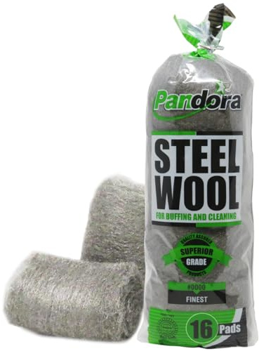 Pandora Steel Wool #0000 - Finest Grade, 16 Pads for Buffing and Cleaning - Quality Metal Strands - Ideal for Windows and Furniture
