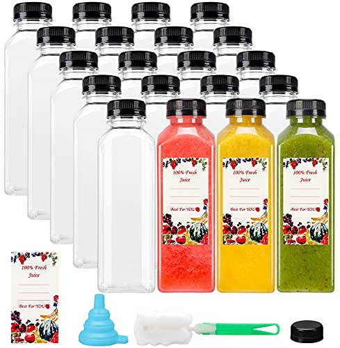 SUPERLELE 20pcs 16oz Juice Bottles, Plastic Juicing Bottles with Caps, Clear Drink Containers with Lids for Drinking, Smoothie and Other Beverages
