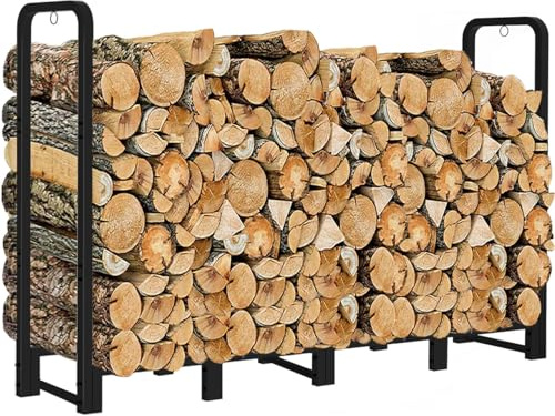 Artibear Portalegna da ardere per esterni, 2,4 m, resistente, per camini interni, in metallo e legno, nero opaco