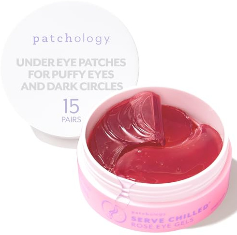 Patchology Serve Chilled Rosé Eye Gels - Eye Patches for Puffy eyes & Dark Circles, Gel Eye Patches, Under Eye Mask w/Hyaluronic Acid, Eye Treatment Products & Mini Beauty Products (15 Pairs/Jar)
