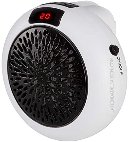 Calefactor cerámico de enchufe. Potencia: 600W. Display LED. Temporizador programable durante 12h. Rotación de enchufe 360º. 2 velocidades. Temperatura de +15 a +32ºC.